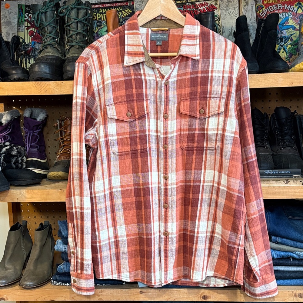 L.L. Bean Signature Slim Fit Cotton Shirt – Rust Plaid – Men’s Large